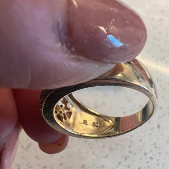 Gold Over Sterling Silver Genuine Emerald, Sapphire & Ruby Wide Band Ring - Picture 4 of 5